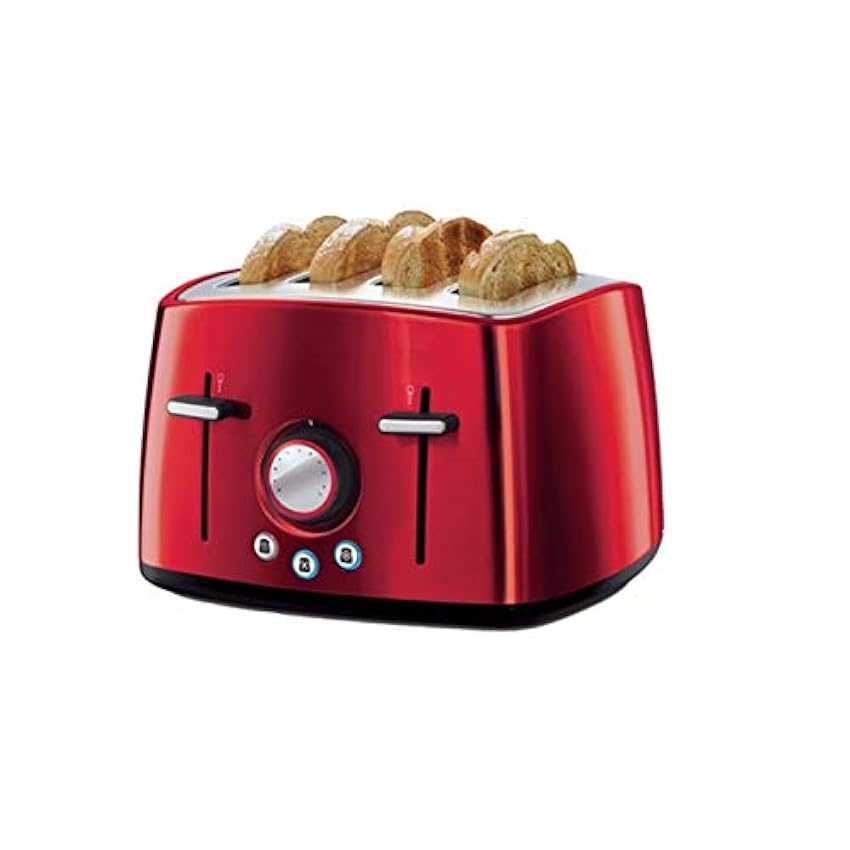 WICKER WEAVING Bolsa de Tostadas Máquina de Desayuno de Acero Inoxidable Tostadora de tostadora automática de tostadora de 4 Ranuras Cocina, Café (Color : Red) fASc2R2C