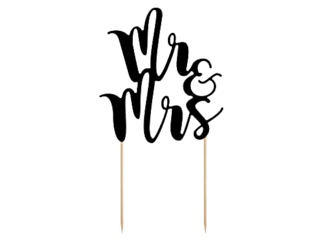 PartyDeco - Topper Mr & Mrs en palillos para tarta de boda de novios, color negro, KPT10-010 5c1pHOmf