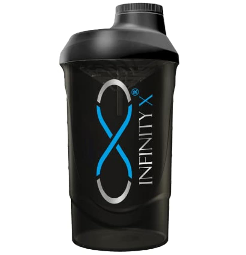 INFINITY X Coctelera de proteínas con función de mezcla de primera clase, con colador para infusión, vaso, color negro, capacidad de 600 ml fAMvkQko