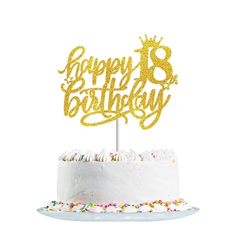 Happy 18th Birthday Cake Topper Gold Glitter for Hello 