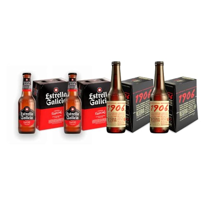 Estrella Galicia y 1906 Pack Combinado de Cervezas de 24 Botellas - Incluye 2 packs de 1906 Reserva Especial 33 cl y 2 Packs de Estrella Galicia Especial 25 cl fi1X1ukg