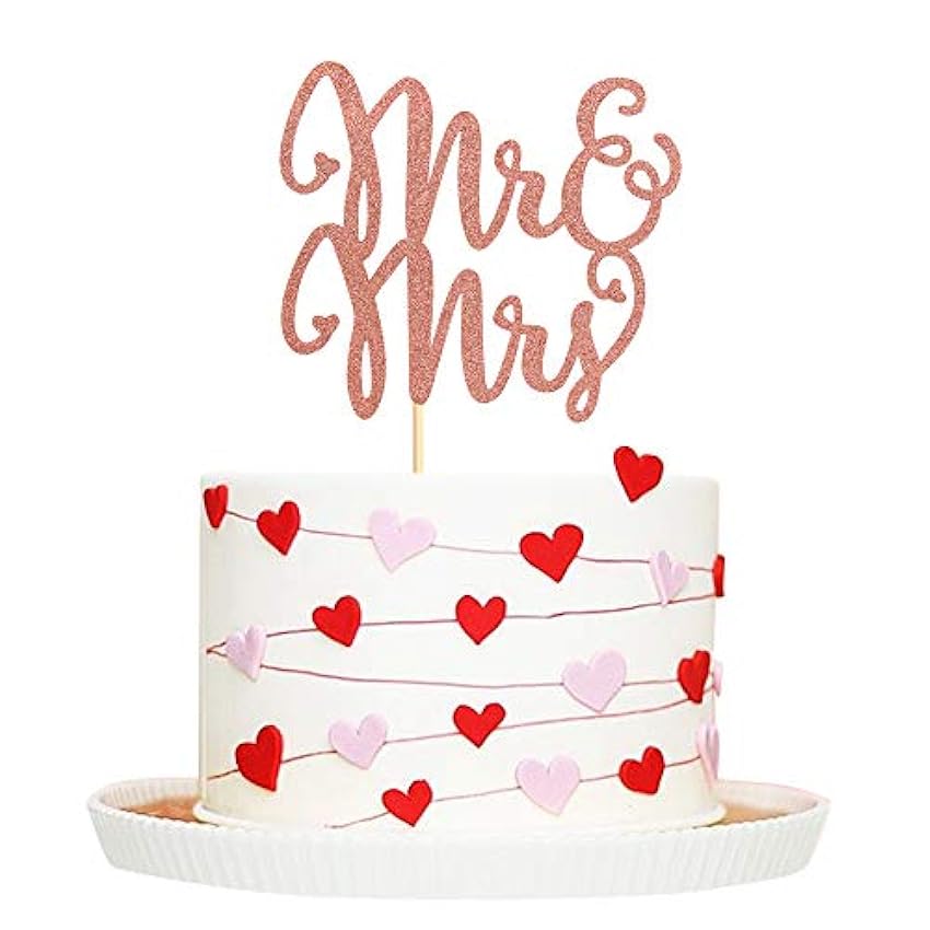 Decoración para tarta de Mr Mrs y Mrs, color oro rosa, 