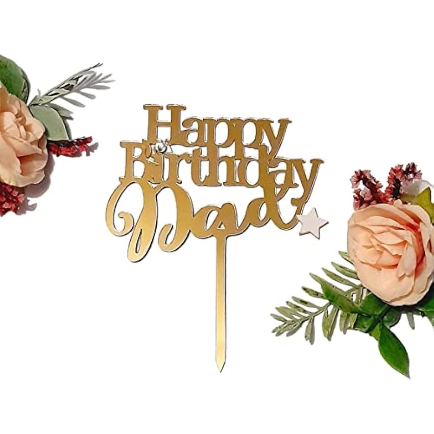 Decoración para tartas de Happy Birthday Dad (dorado) 4ruwioYs