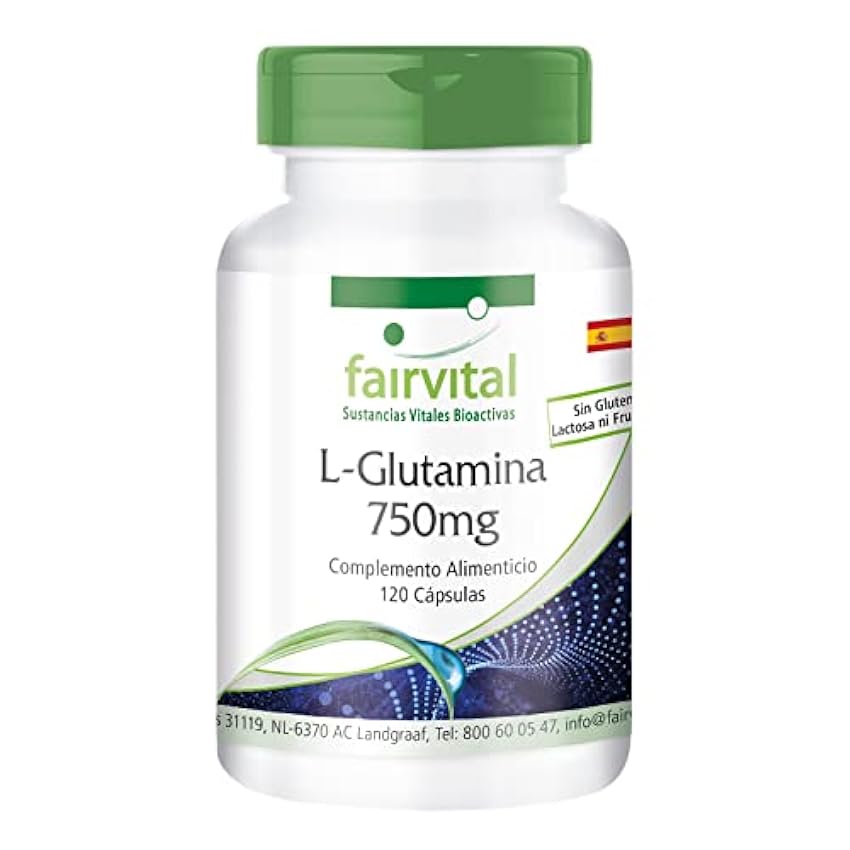 Fairvital | L-Glutamina 750mg - VEGANA - Dosis elevada - 120 Cápsulas - Calidad Alemana bTnvI54b