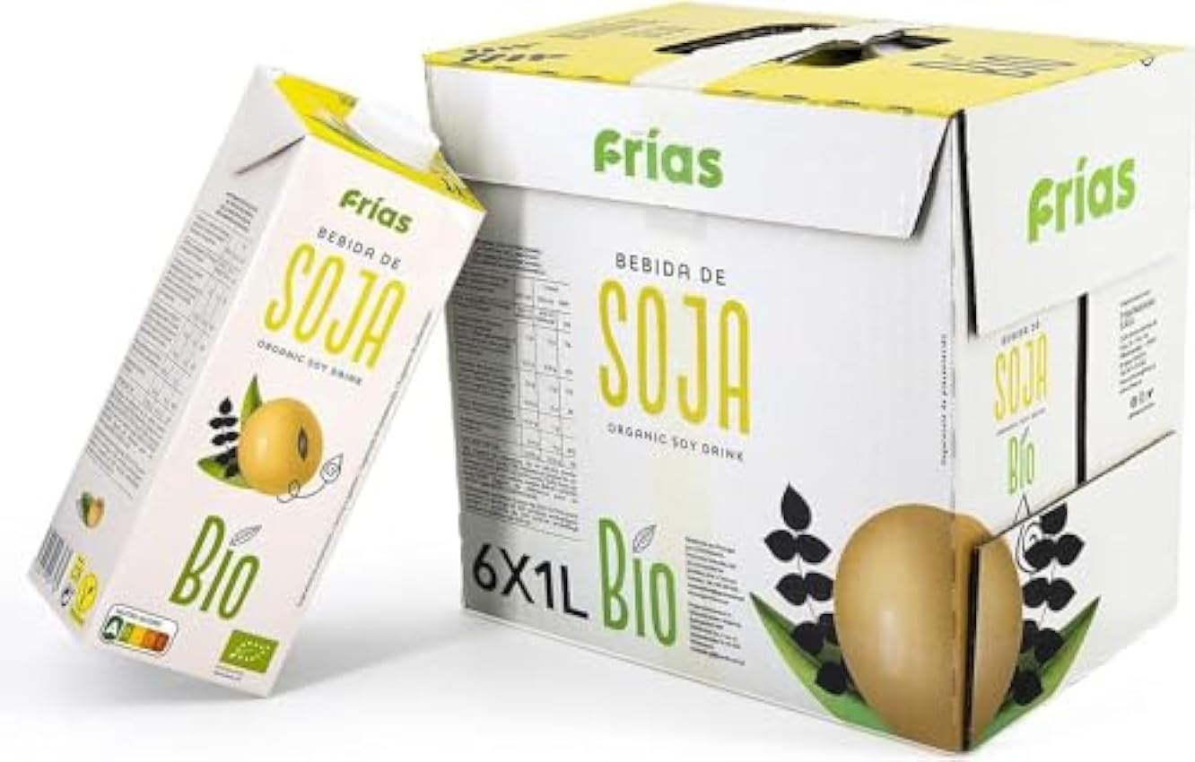 Frías - Bebida Vegetal de Soja Bio - Sin Gluten, Sin Lactosa y Sin Azúcares Añadidos - Pack de 6 Unidades de 1L - 100% Vegana - Bajo Contenido en Grasas Saturadas - Elaborada en España f0y8pP8u