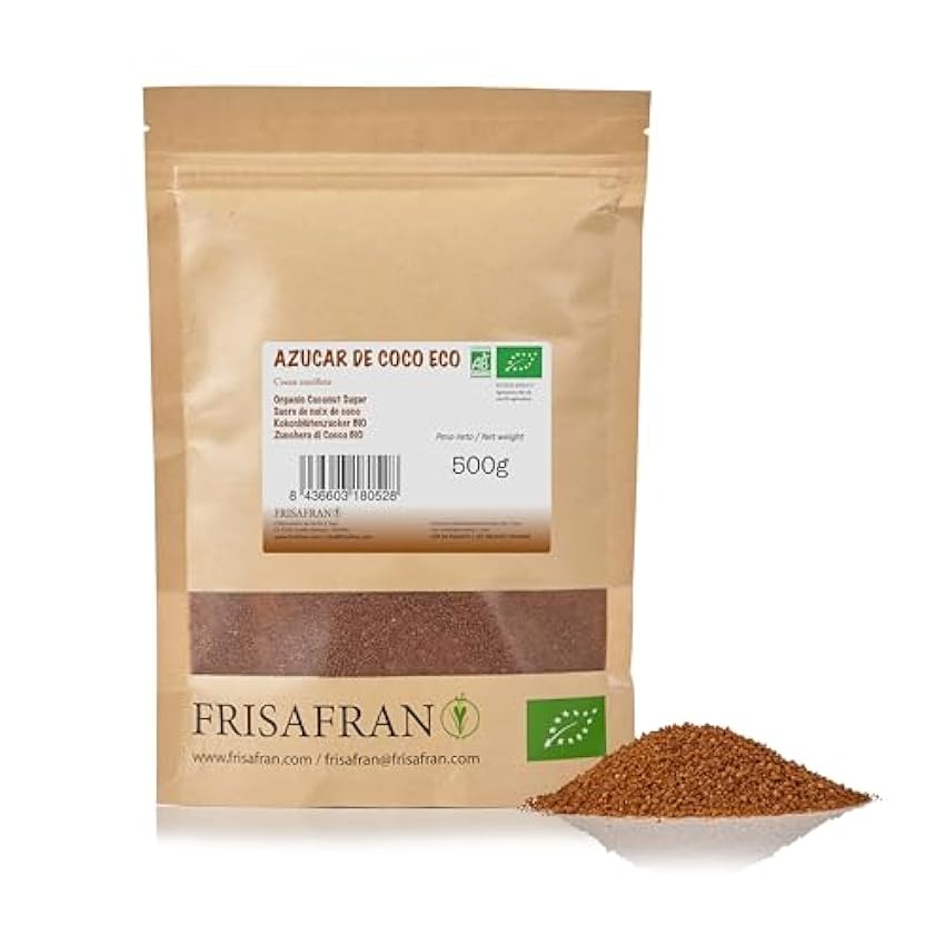 FRISAFRAN - Azucar de coco Ecológica | Alto contenido en calcio| Sutituto del azucar refinada | Origen Indonesia - 500Gr EhBj2qzM
