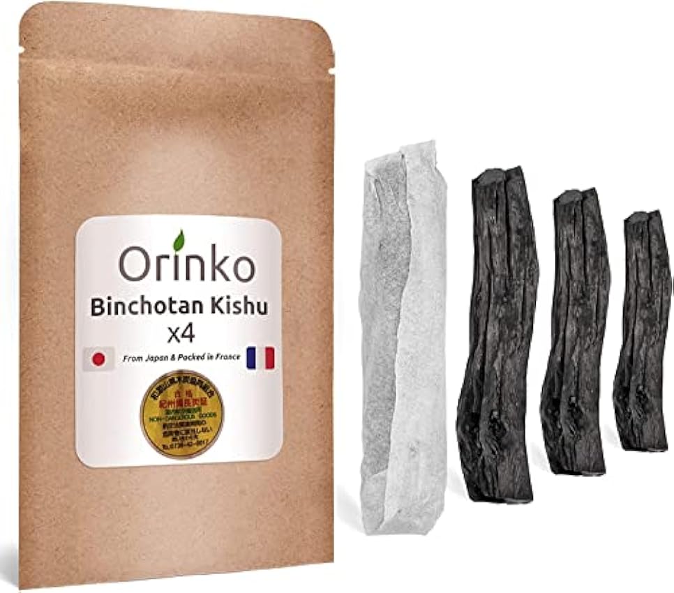 Orinko Binchotan de Kishu Bio 4X (100 g, 25 g x 4) | Roble Ubame - Carbón Activado Binchotán Auténtico Tradicional de Japón (Wakayama) para la Purificación de Agua en Jarra aGIDkmex