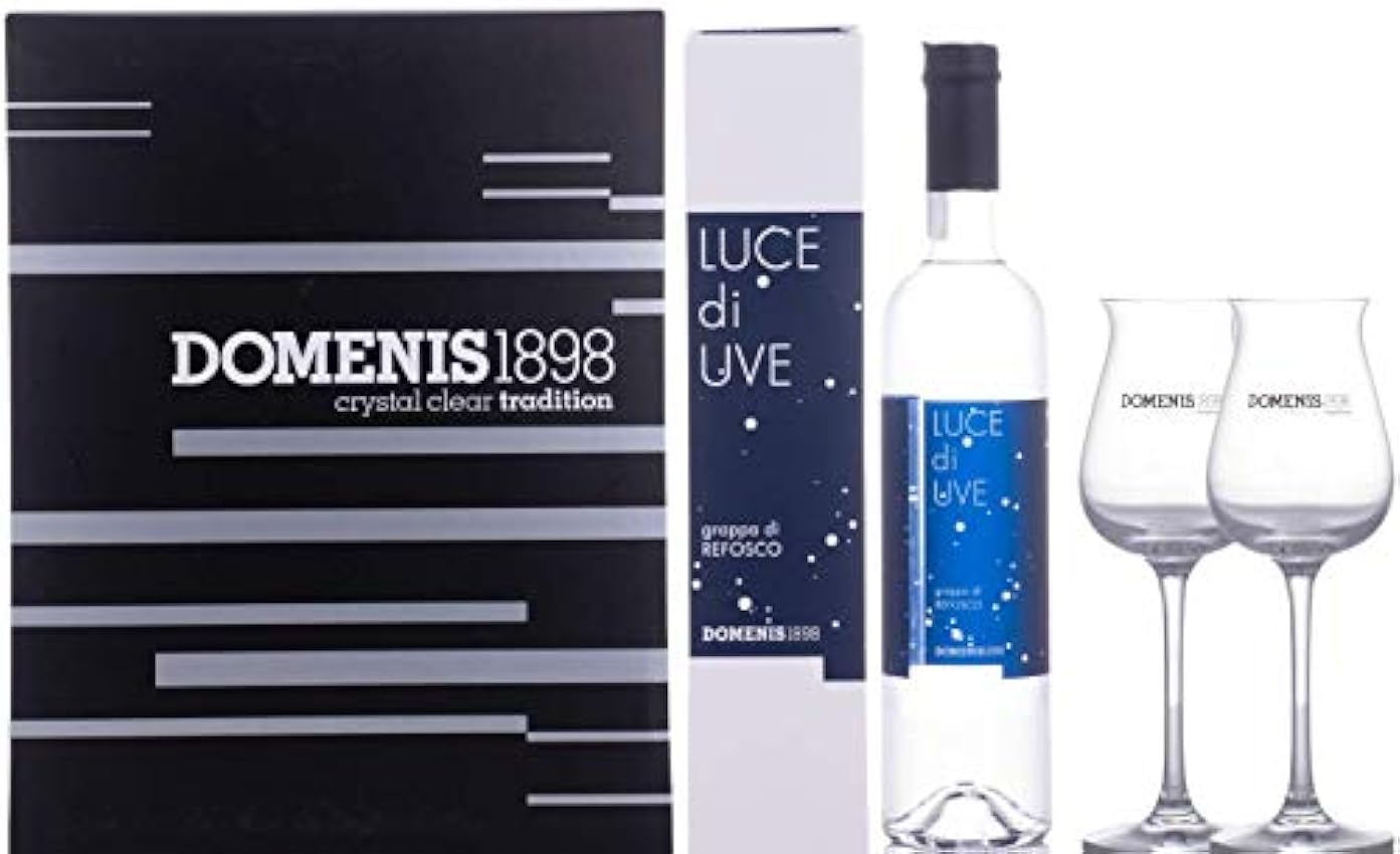 Domenis 1898 LUCE di UVE grappa di REFOSCO 38% Vol. 0,5l in Giftbox with 2 glasses F5u85gDT