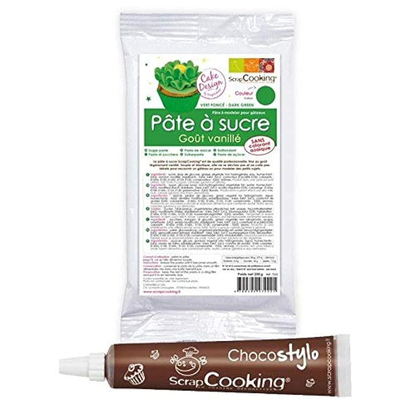 Pasta de azúcar verde sabor vainilla + Tubo de chocolate para decorar AGnMS8lp