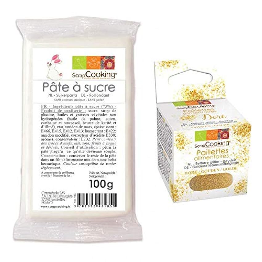 Pasta de azúcar blanca 100 g + Brillo dorado comestible 8vM9whAv