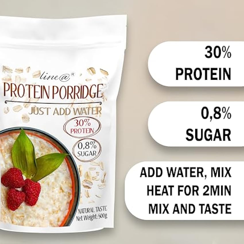 Porridge de proteínas Line@diet | 30% proteínas | 0,8% azúcar | lista en minutos | sabor natural | 500g cPNtiyh0