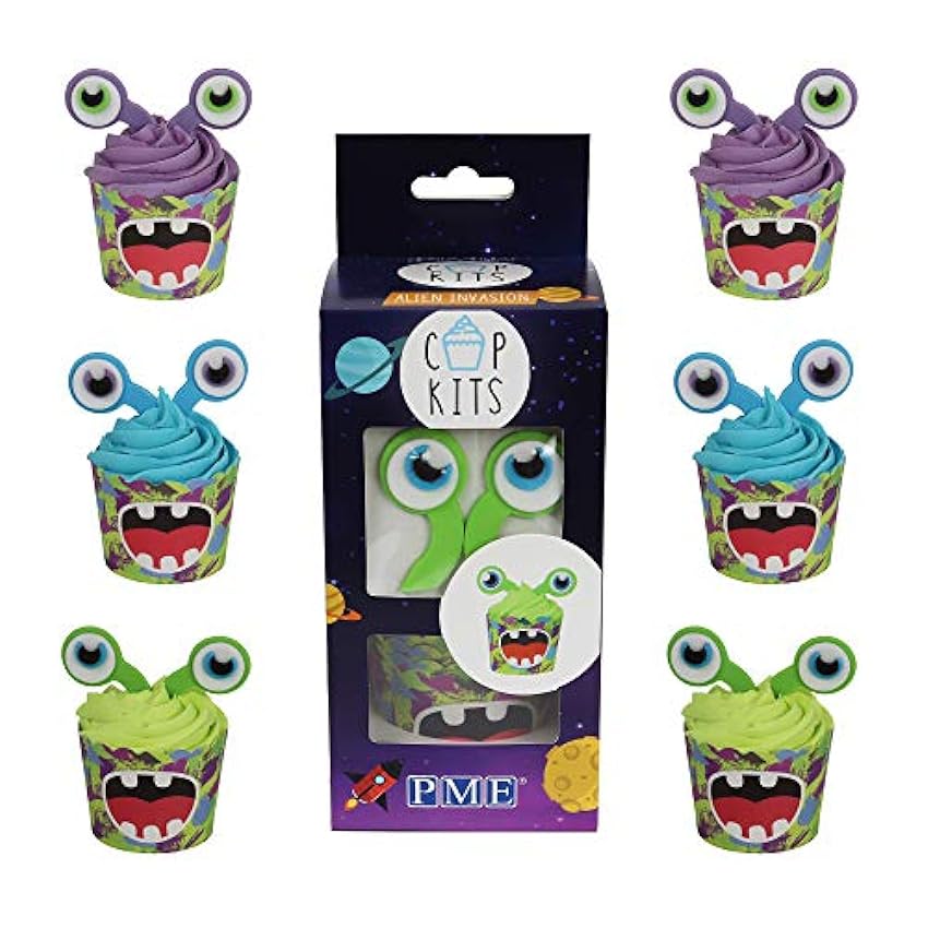 PME CUP07 Kit para Decoración de Cupcakes de Alienígena con Toppers Comestibles, Cartón, Alien Invasion ANtsYzDX