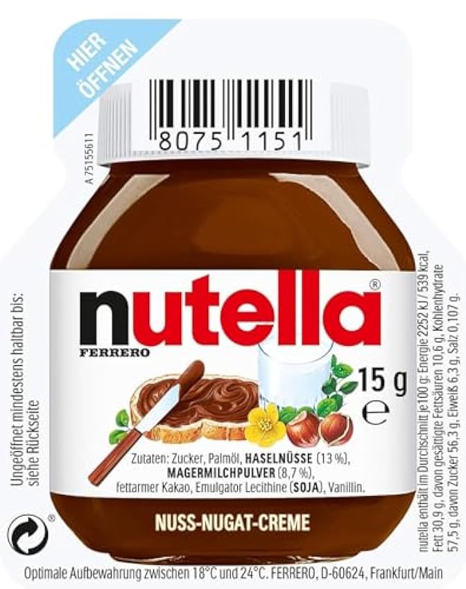 AZALA® Nutella crema para untar de avellanas y cacao 60 x 15g 9u6GOtGB