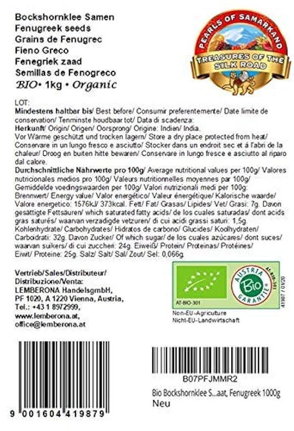 Semillas de fenogreco orgánico – 1 kg – Como preparación de té o especia – Fenogreco – crudos a0B6mMy3