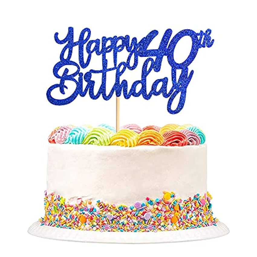 Blumomon Paquete de 3 decoraciones para tartas de cumpleaños número 40 con purpurina azul para animar a 40 fabulosas decoraciones para tartas para fiestas de 40 cumpleaños 2qItKI8c